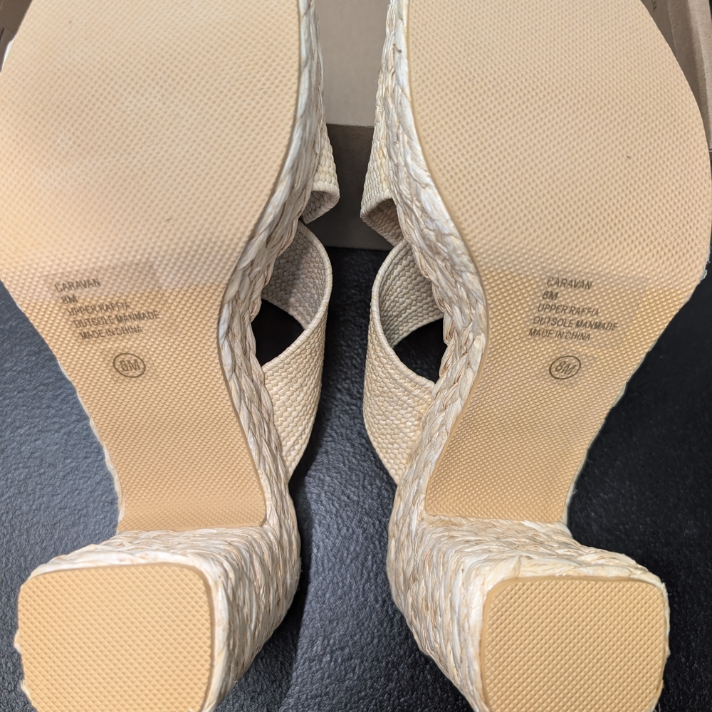 NEW / NEVER WORN Beige Woven Heeled Sandals - Picture 6 of 8